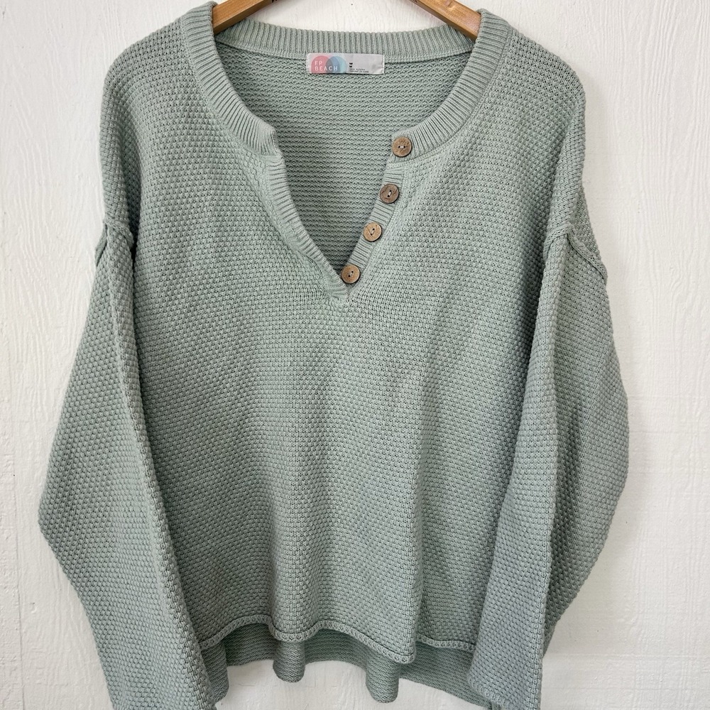 Free People FP Beach Hailee Sweater Women's Medium Green Boho Lounge EUC